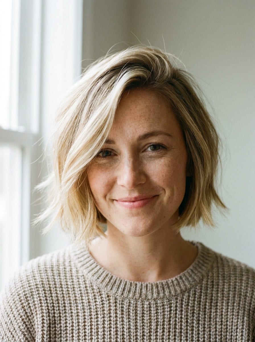 Kurzer blonder Bob mit Seitenscheitel - Kurzer blonder Bob